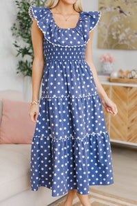 NURSING COLLECTION: Long Time No See Navy Polka Dot Midi Dress
