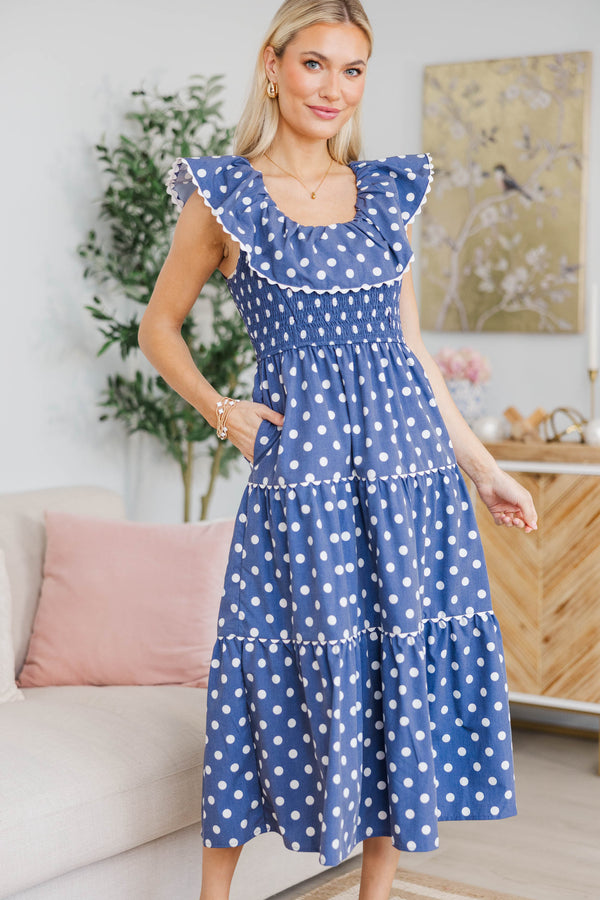 NURSING COLLECTION: Long Time No See Navy Polka Dot Midi Dress