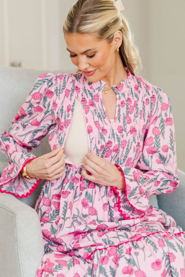 NURSING COLLECTION: Worn On Repeat Pink Floral Midi Dress