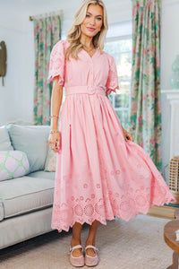 NURSING COLLECTION: Just Around The Corner Pink Eyelet Belted Midi Dress