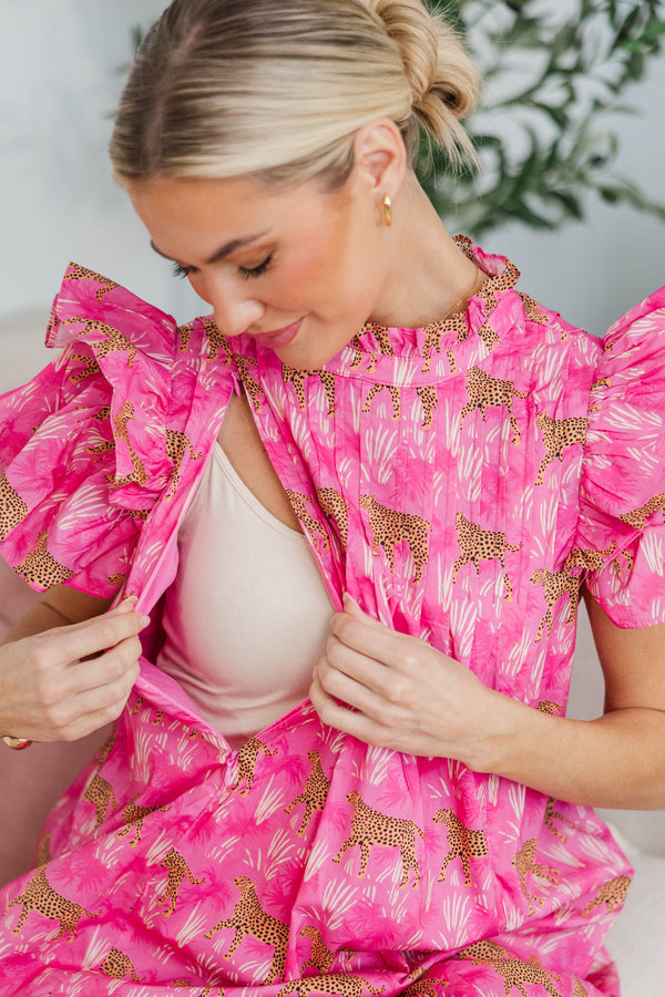 NURSING COLLECTION: Enough Said Fuchsia Leopard Dress