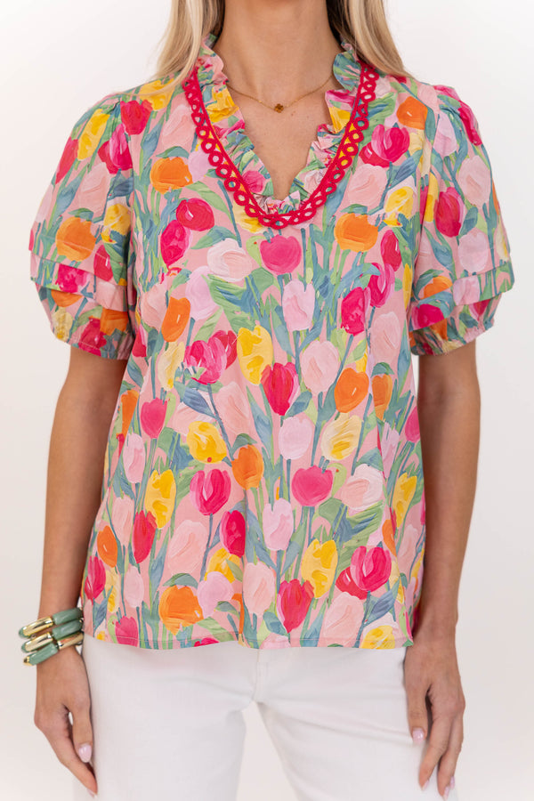Time Stands Still Pink Floral Blouse