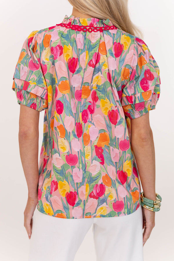 Time Stands Still Pink Floral Blouse