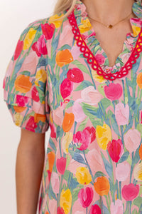 Time Stands Still Pink Floral Blouse