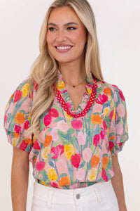 Time Stands Still Pink Floral Blouse