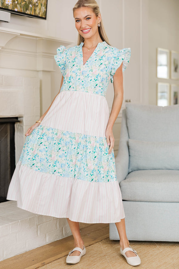 NURSING COLLECTION: Created Beauty Blue Mixed Print Midi Dress