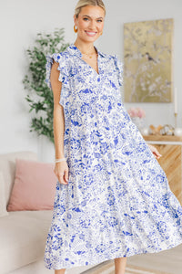 NURSING COLLECTION: Look You Up Blue Floral Ruffled Midi Dress