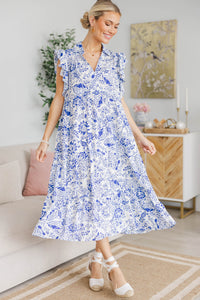 NURSING COLLECTION: Look You Up Blue Floral Ruffled Midi Dress