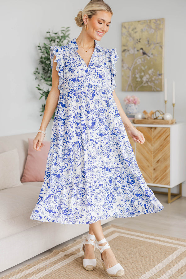 NURSING COLLECTION: Look You Up Blue Floral Ruffled Midi Dress