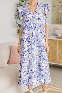 NURSING COLLECTION: Look You Up Blue Floral Ruffled Midi Dress
