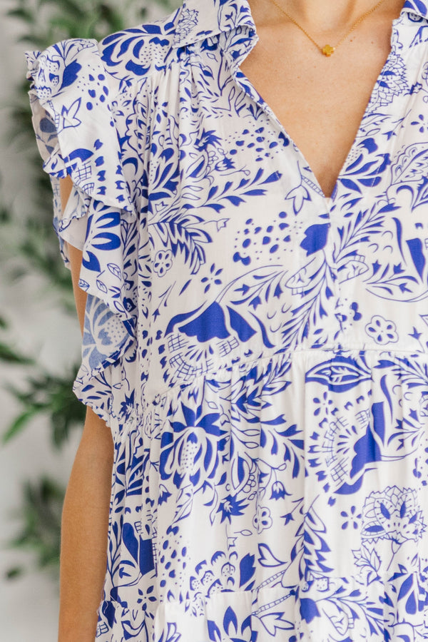NURSING COLLECTION: Look You Up Blue Floral Ruffled Midi Dress