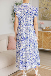 NURSING COLLECTION: Look You Up Blue Floral Ruffled Midi Dress
