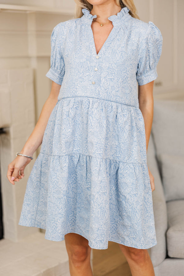 NURSING COLLECTION: All Signs Point Here Light Blue Textured Dress
