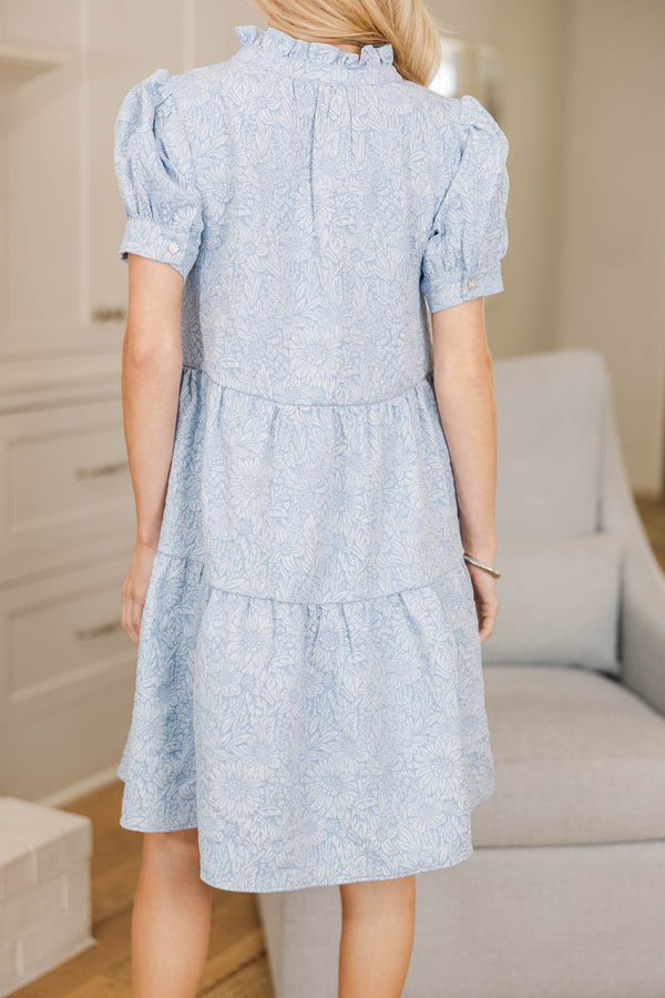 NURSING COLLECTION: All Signs Point Here Light Blue Textured Dress