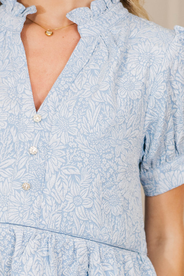 NURSING COLLECTION: All Signs Point Here Light Blue Textured Dress