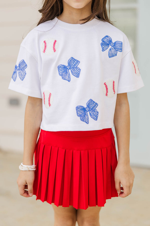 Girls: Fan Favorite Fun Blue Baseball Sequin Top