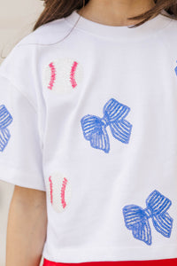 Girls: Fan Favorite Fun Blue Baseball Sequin Top