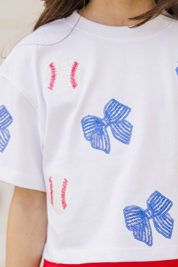 Girls: Fan Favorite Fun Blue Baseball Sequin Top