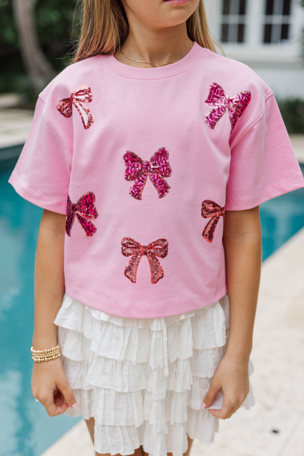 Girls: Color Pop Fun Multi-Shade Pink Bow Sequin Top