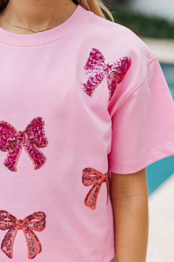 Girls: Color Pop Fun Multi-Shade Pink Bow Sequin Top