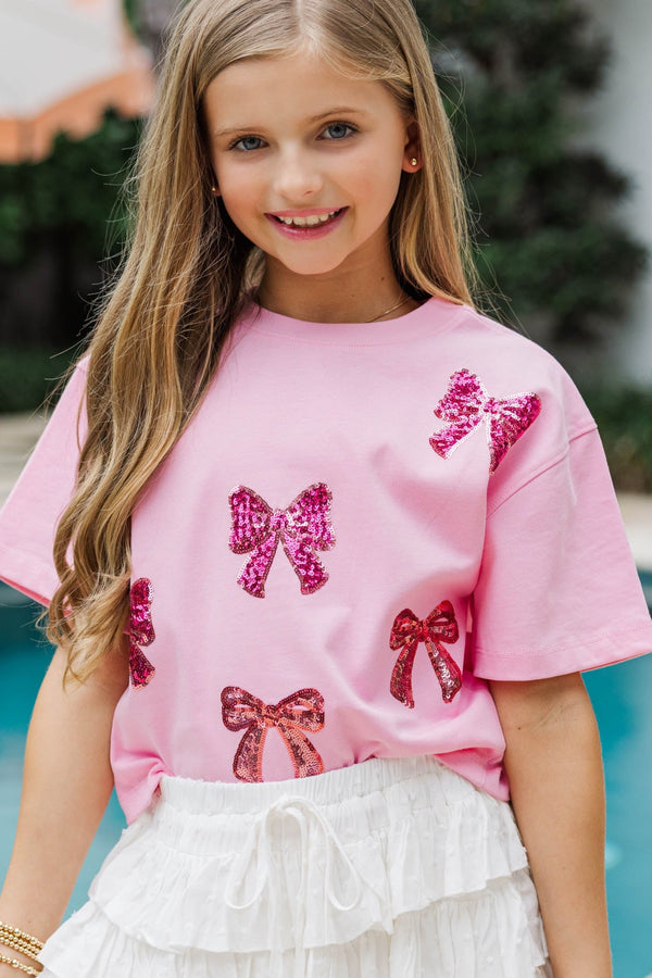 Girls: Color Pop Fun Multi-Shade Pink Bow Sequin Top