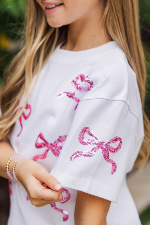 Girls: Color Pop Fun Pink Bow Sequin Top