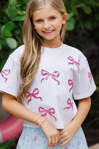 Girls: Color Pop Fun Pink Bow Sequin Top