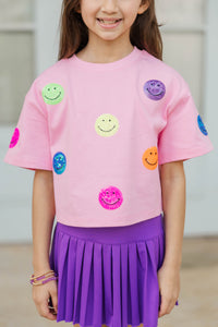 Girls: Color Pop Fun Multicolor Smiley Face Sequin Top