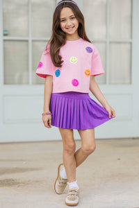 Girls: Color Pop Fun Multicolor Smiley Face Sequin Top