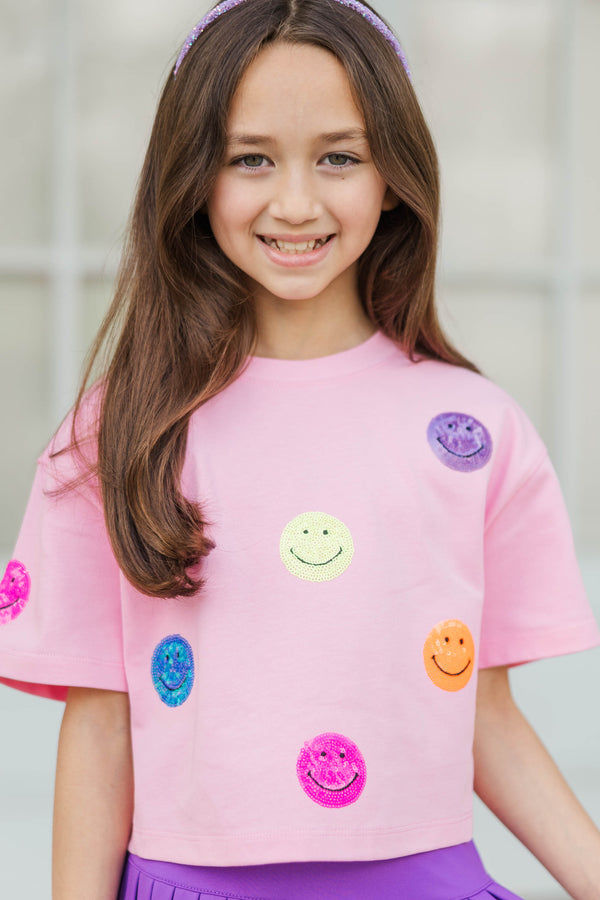 Girls: Color Pop Fun Multicolor Smiley Face Sequin Top