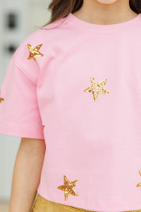 Girls: Color Pop Fun Gold Star Sequin Top