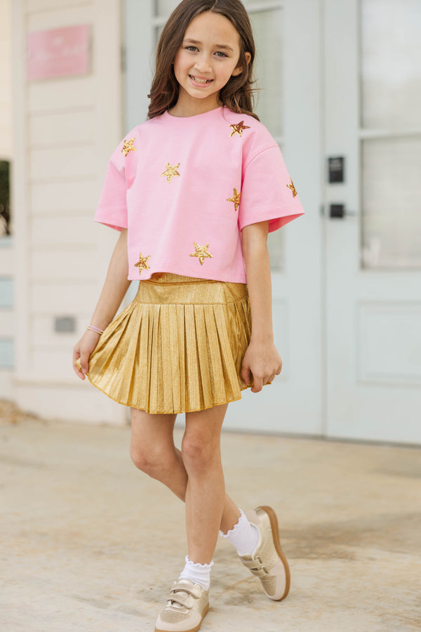 Girls: Color Pop Fun Gold Star Sequin Top