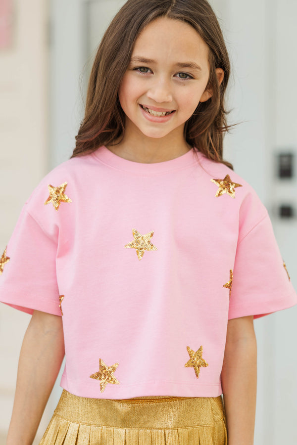 Girls: Color Pop Fun Gold Star Sequin Top