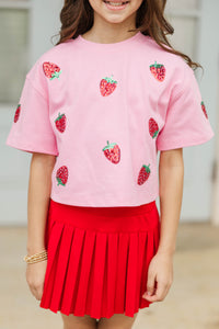 Girls: Sunshine Season Fun Red Strawberries Sequin Top
