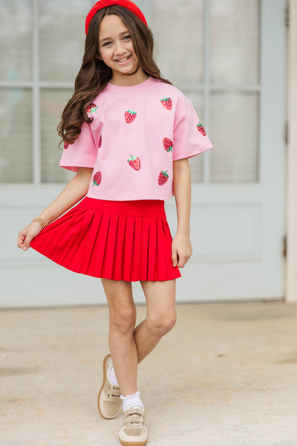 Girls: Sunshine Season Fun Red Strawberries Sequin Top