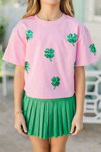 Girls: Sunshine Season Fun Green Clover Sequin Top
