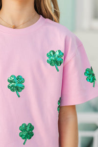 Girls: Sunshine Season Fun Green Clover Sequin Top