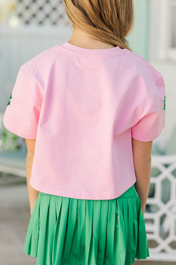 Girls: Sunshine Season Fun Green Clover Sequin Top