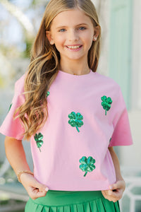 Girls: Sunshine Season Fun Green Clover Sequin Top