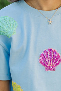 Girls: Sunshine Season Fun Multicolor Seashell Sequin Top