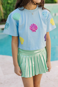 Girls: Sunshine Season Fun Multicolor Seashell Sequin Top