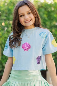 Girls: Sunshine Season Fun Multicolor Seashell Sequin Top