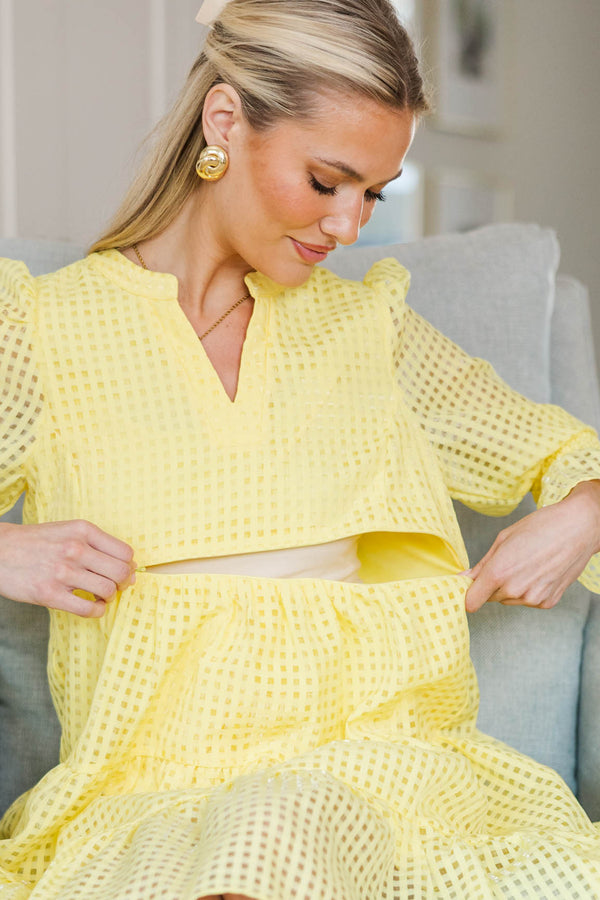 NURSING COLLECTION: In Your Happy Place Yellow Textured Dress