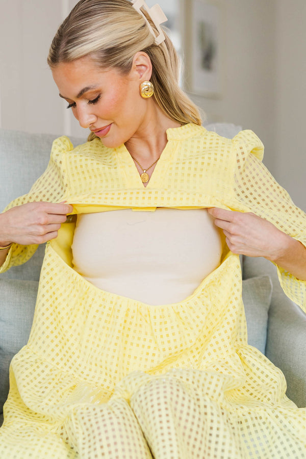 NURSING COLLECTION: In Your Happy Place Yellow Textured Dress