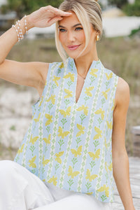 Makes You Happy Light Blue Butterfly Print Blouse