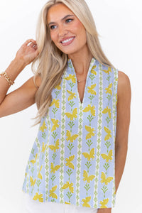 Makes You Happy Light Blue Butterfly Print Blouse
