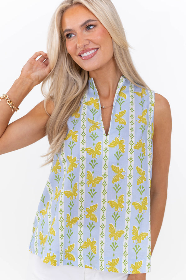 Makes You Happy Light Blue Butterfly Print Blouse
