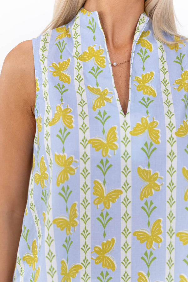 Makes You Happy Light Blue Butterfly Print Blouse