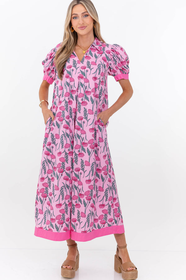 Out Of Town Pink Floral Midi Dress