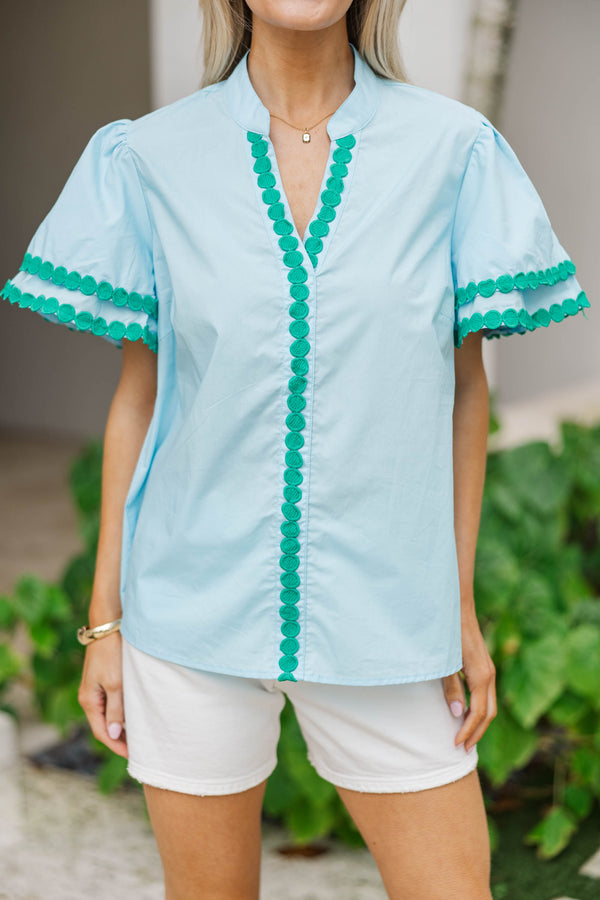 Free To Be You Light Blue Rickrack Blouse